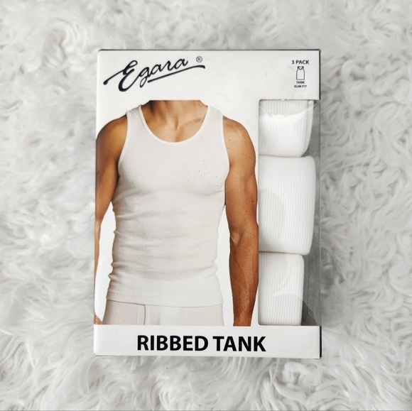 Egara Ribbed Tank Tops. 3 Pk. White. Size Large. New. - Picture 1 of 3